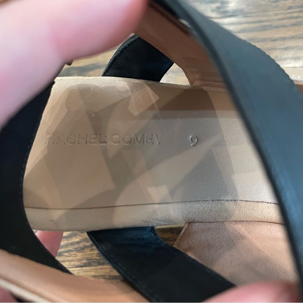RACHEL COMEY Ceres Wedge Sandals Tan & Black Leather Wrap Around Ankle Strap - Picture 6 of 9